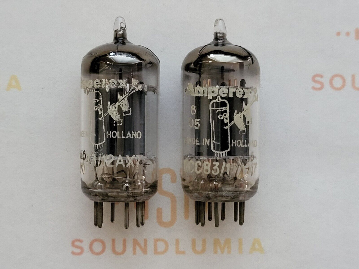 Amperex ECC83 Long Plates Foil D Getter Matched Pair - Holland '57 mC5 ⊿7J