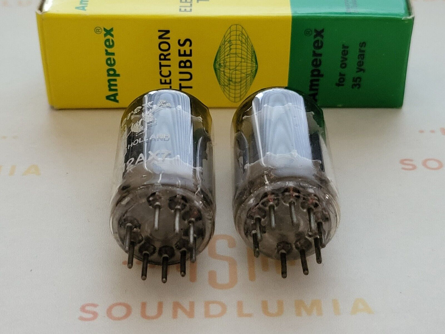 Amperex ECC83 Long Plates Foil D Getter Matched Pair - Holland '57 mC5 ⊿7J