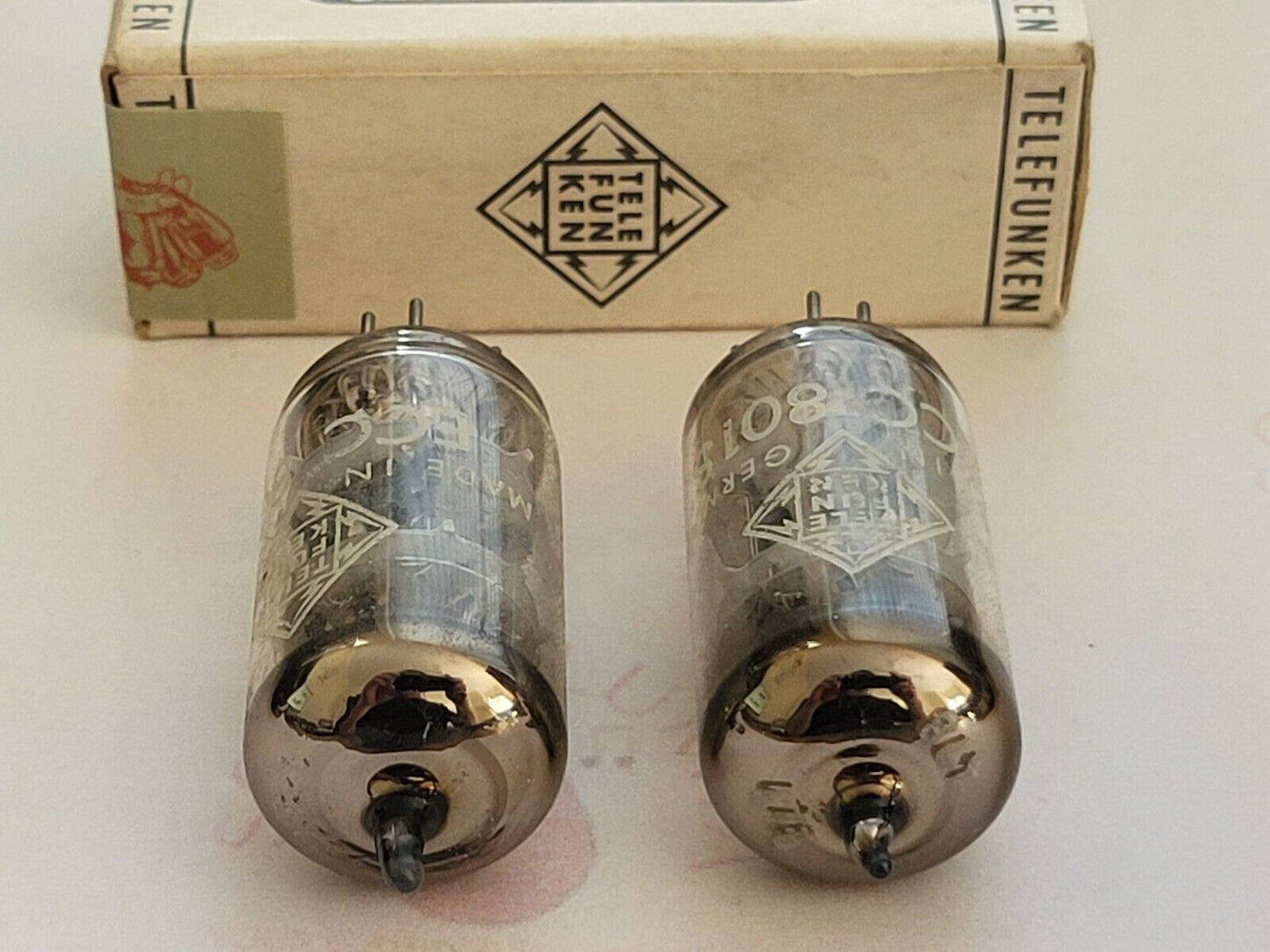 2x Telefunken ECC801S (ECC81+) Matching codes in Orig. Boxes ◇ Bottom - Ulm 1963