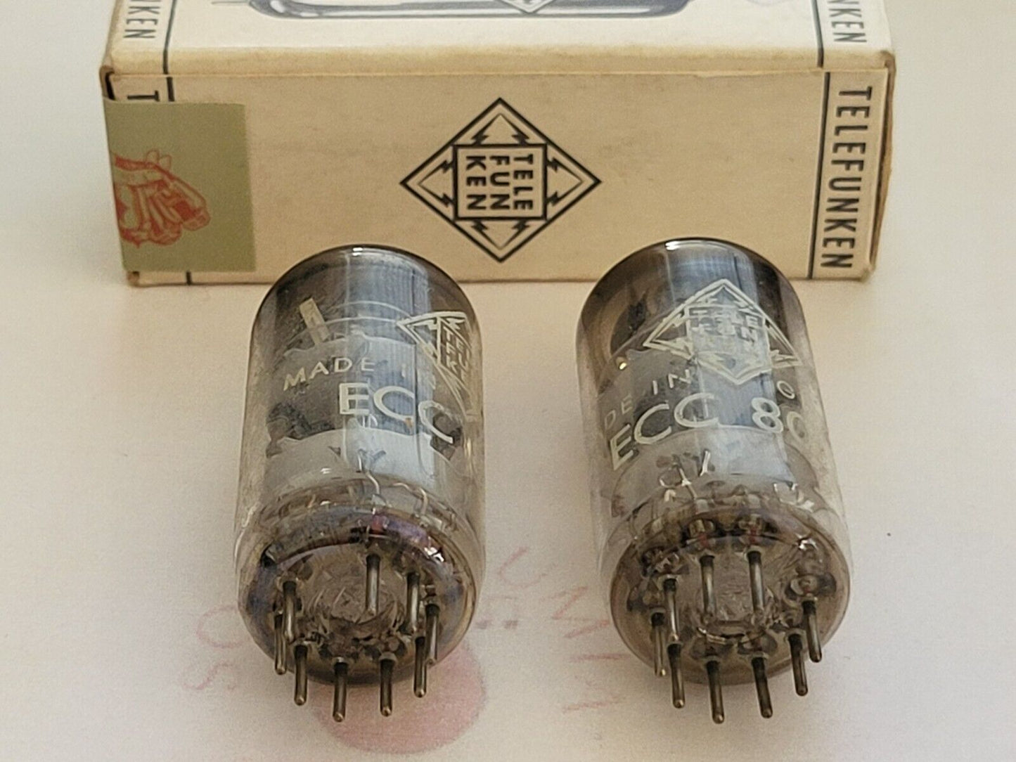 2x Telefunken ECC801S (ECC81+) Matching codes in Orig. Boxes ◇ Bottom - Ulm 1963