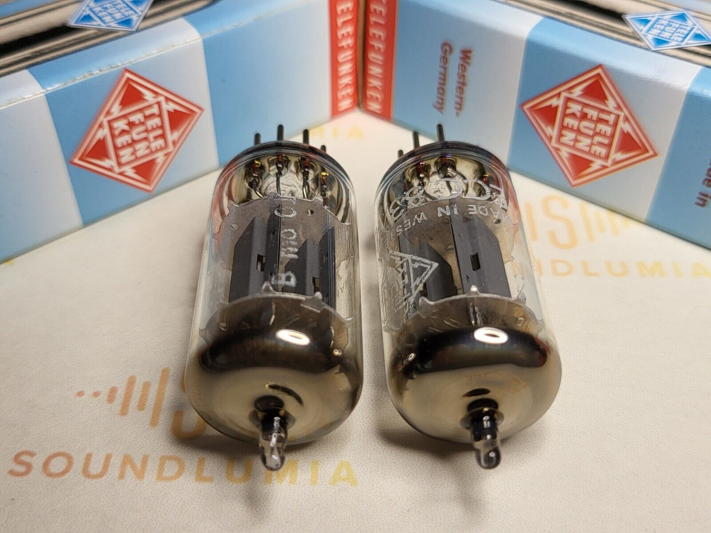 Telefunken ECC83 12AX7 17mm Smooth Plates Matched Pair ◇ Base - Berlin 1964 -NOS