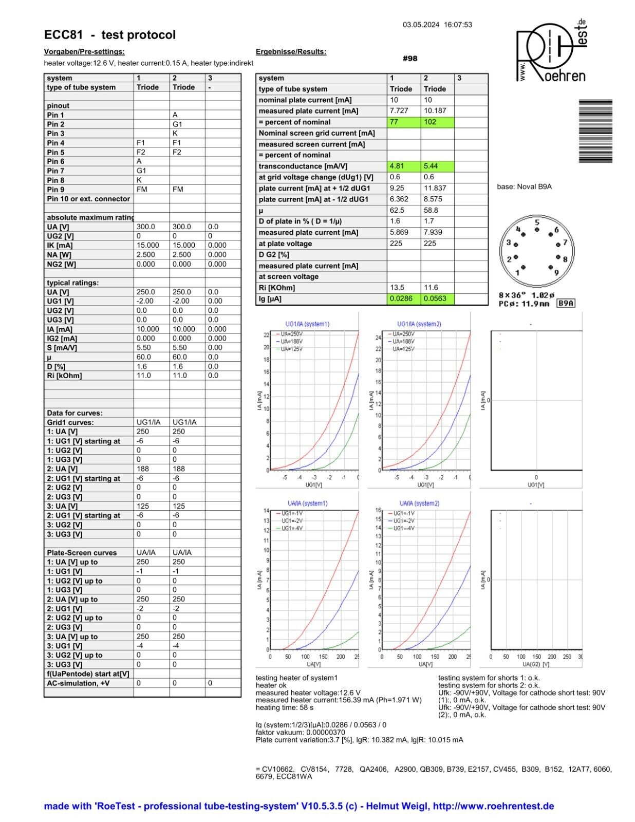 2个Telefunken ECC81 12AT7,编码匹配 - ◇ 底部 - 柏林 1962