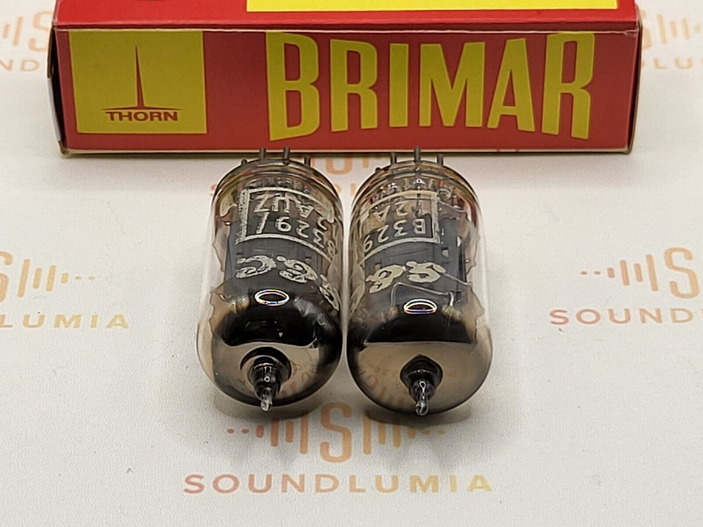 2x Brimar B329 (ECC82+) Long Plates Square Getter - G.E.C. Label - UK '55/56
