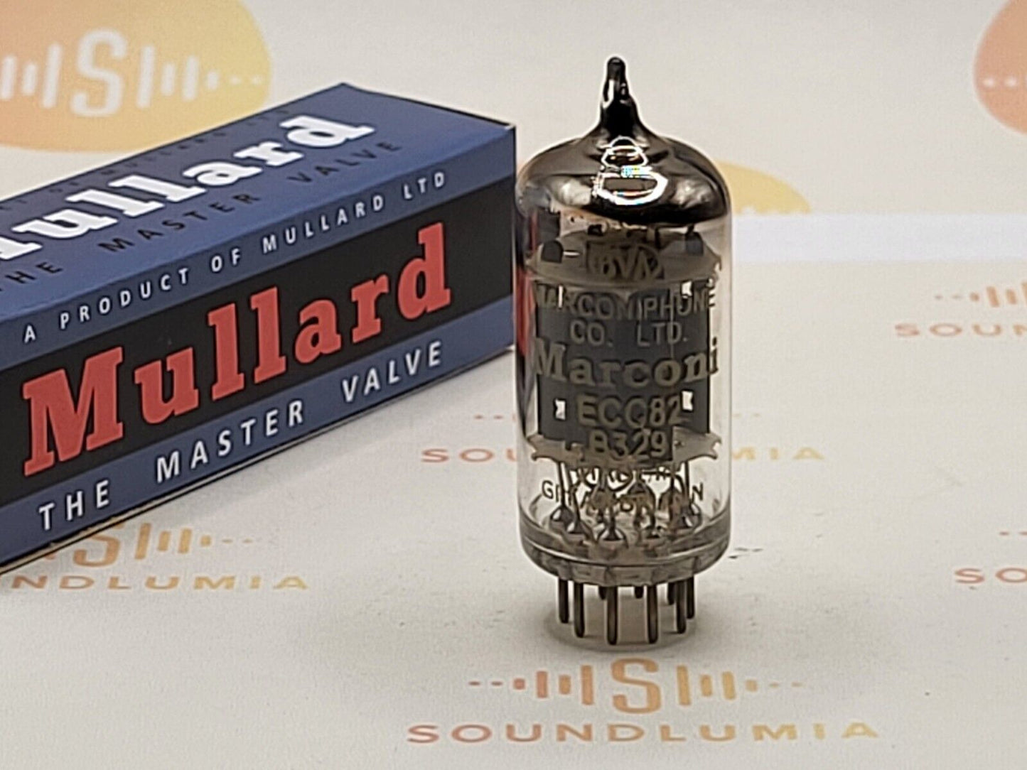 1x Mullard B329 (ECC82+) 17 mm lange Platten - Marconiphone Label - Mitcham 1959