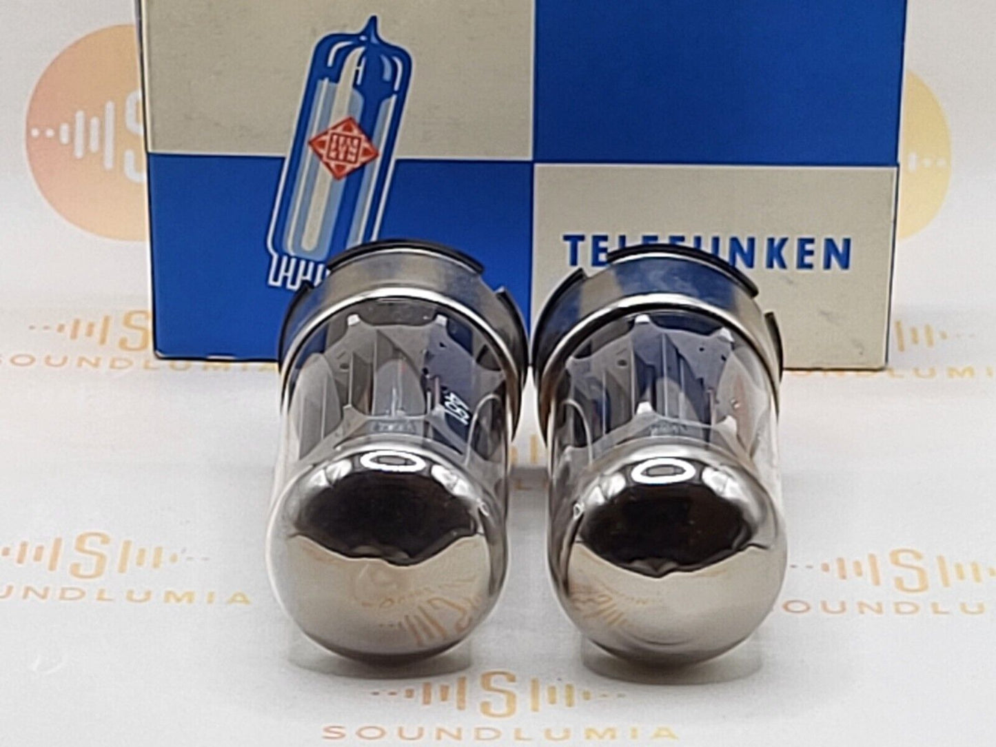 Telefunken 6080 OO Getter 3-Mica Blk Plates Metal Base-Mat. Pair Ulm '66/67 NOS+