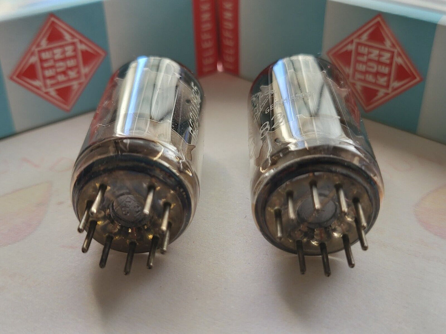 Telefunken ECC82 Matched Pair - 17mm Long Smooth Plates ◇ Bottom - Berlin 1961
