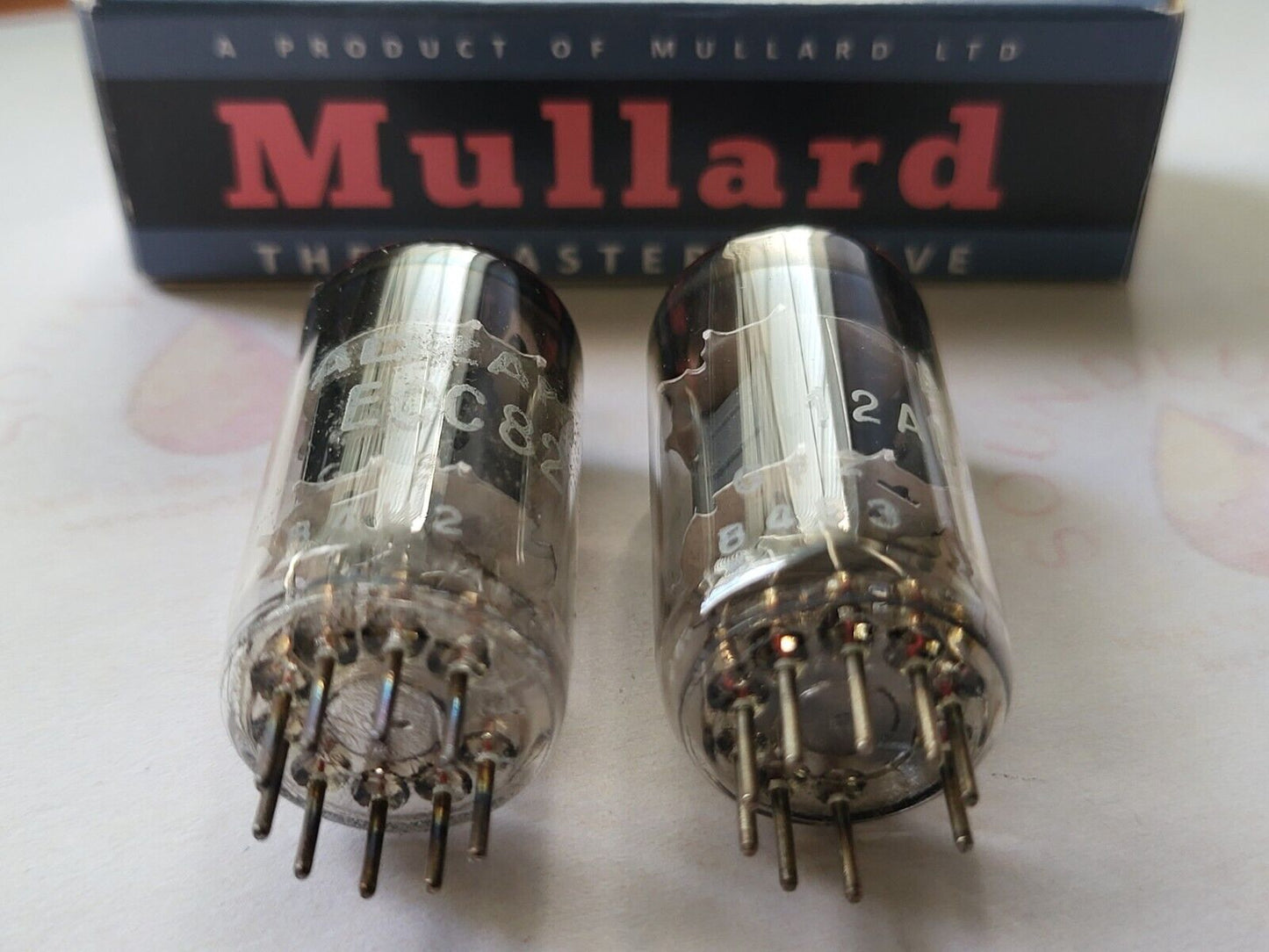 Mullard 12AU7 ECC82 passendes Paar - Philips/Adzam-Etiketten - Blackburn 1964 Gf2