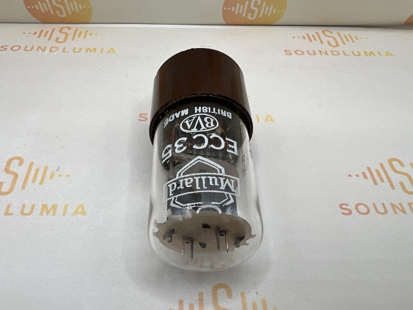 1x Mullard ECC35 CV569 6SL7GT Fat Brown Base Originalverpackung – Blackburn '57 – Neu im Karton