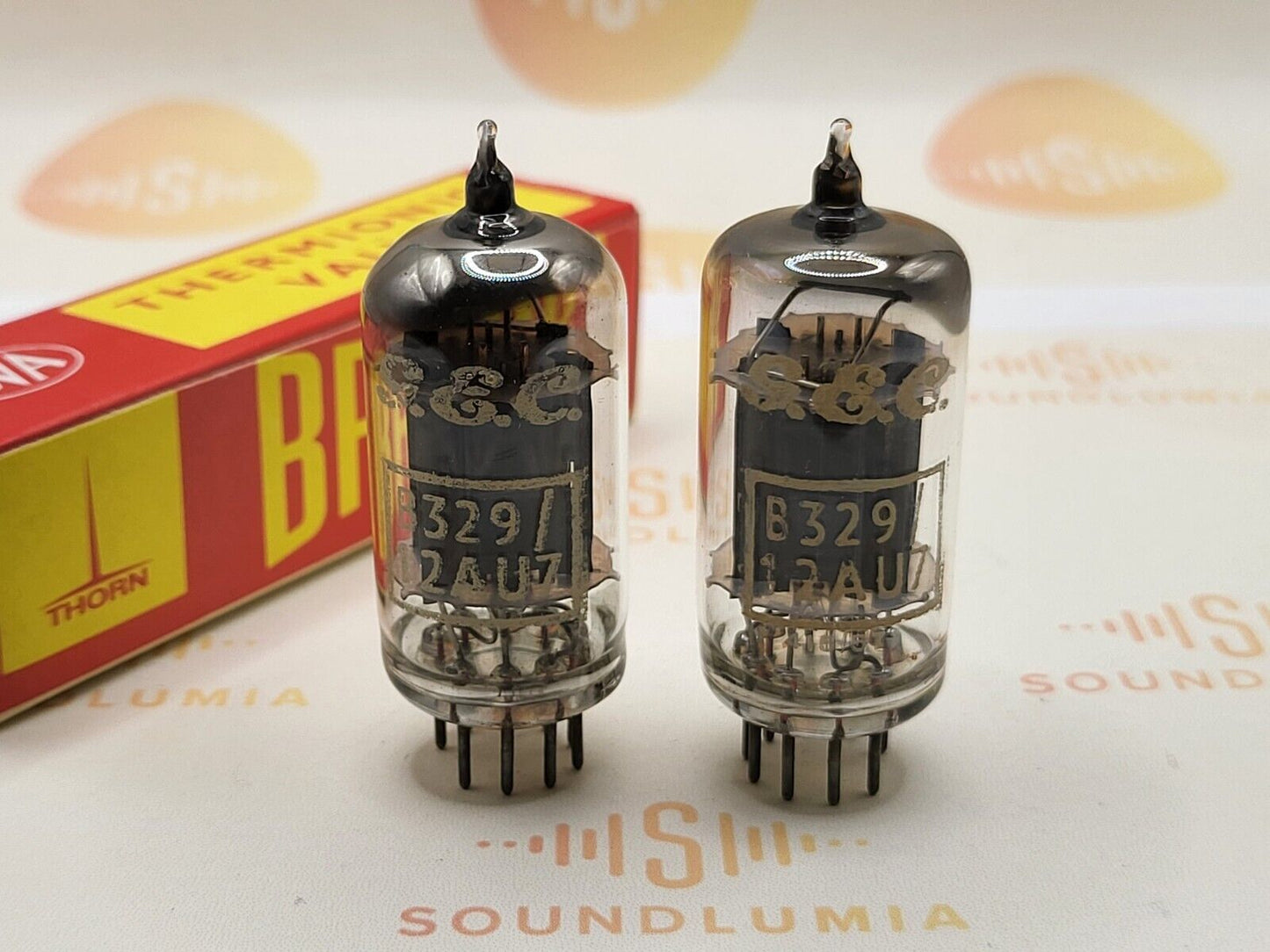 2x Brimar B329 (ECC82+) Long Plates Square Getter - G.E.C. Label - UK '55/56