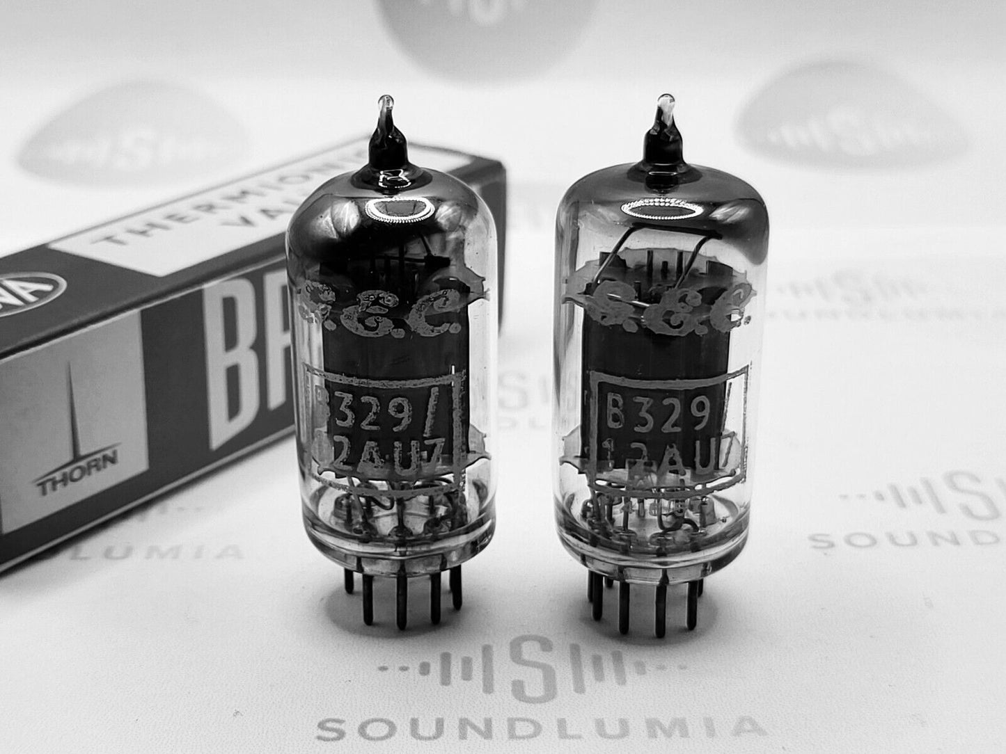 2x Brimar B329 (ECC82+) Long Plates Square Getter - G.E.C. Label - UK '55/56