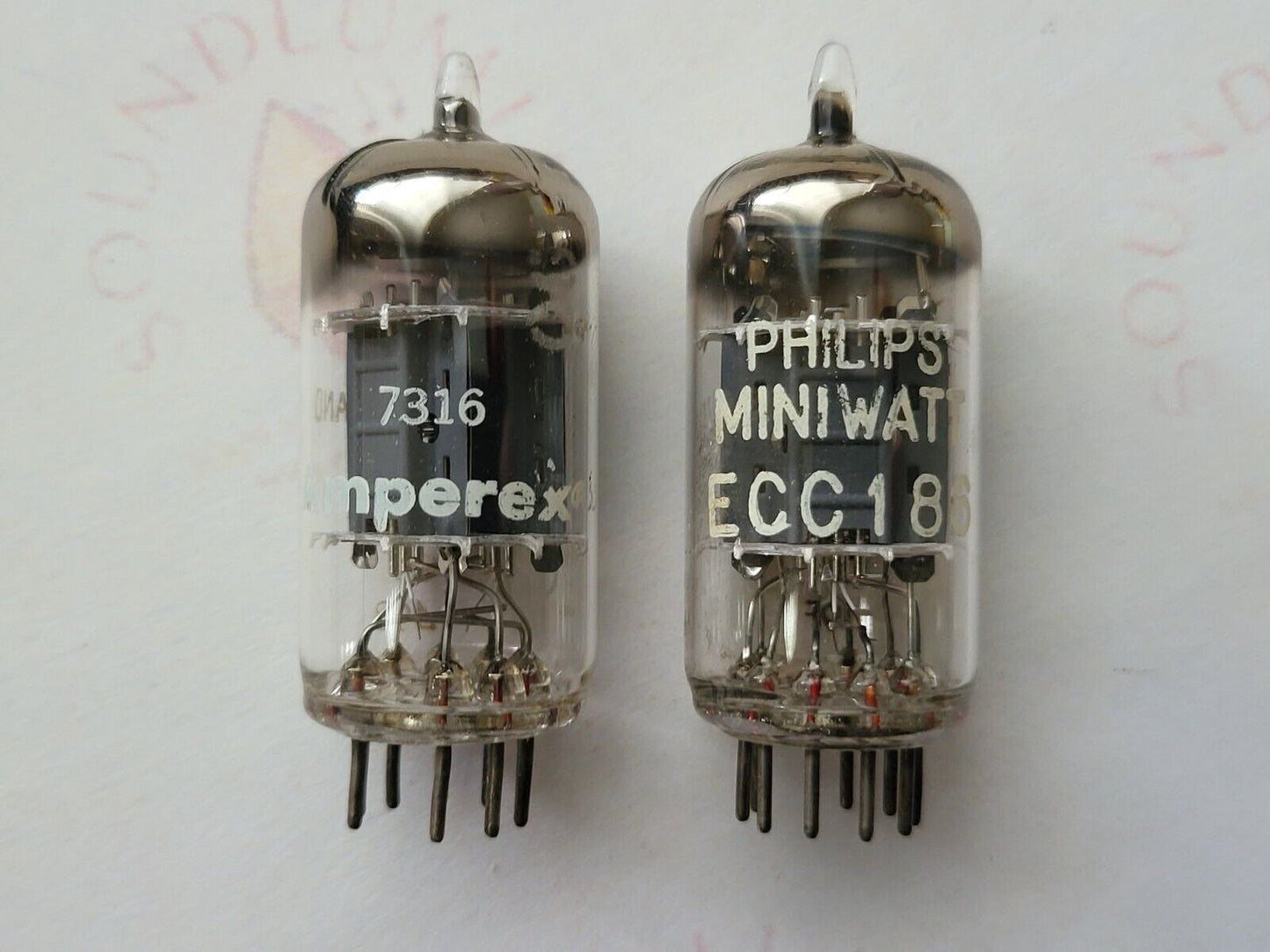 2x Amperex/Philips SQ 7316 ECC186 Foil D-getter - Heerlen, NL 1959 Ct1 -Near NOS