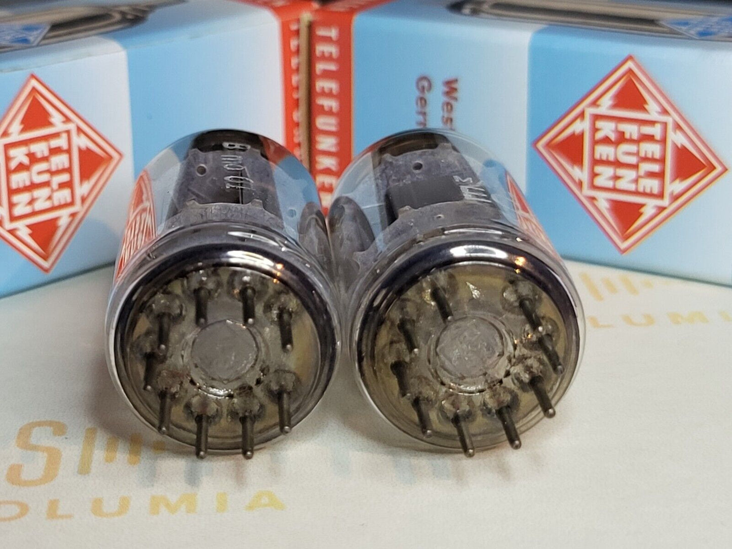 Telefunken ECC83 12AX7 17mm Smooth Plates Matched Pair ◇ Base - Berlin 1964 -NOS