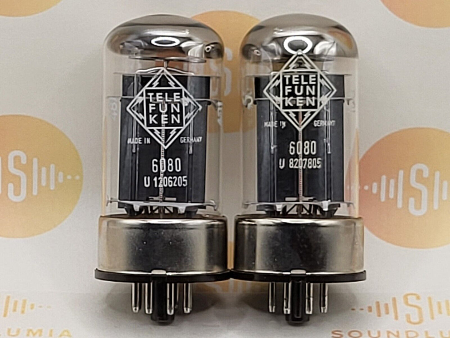 Telefunken 6080 OO Getter 3-Mica Blk Plates Metal Base-Mat. Pair Ulm '66/67 NOS+