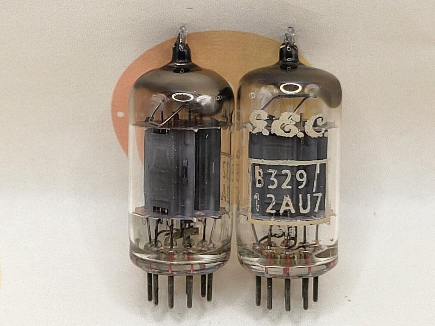 2x Brimar B329 (ECC82+) Long Plates Square Getter - G.E.C. Label - UK '55/56