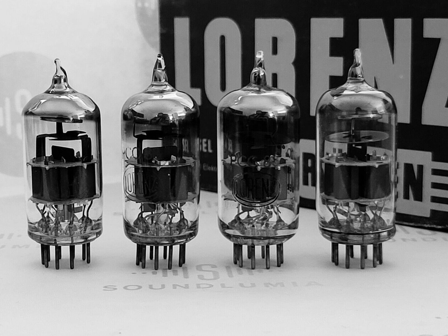Lorenz PCC88 = 7DJ8 (6DJ8 equiv.) Black Logo Matched Quad - Germany 1950s - NOS