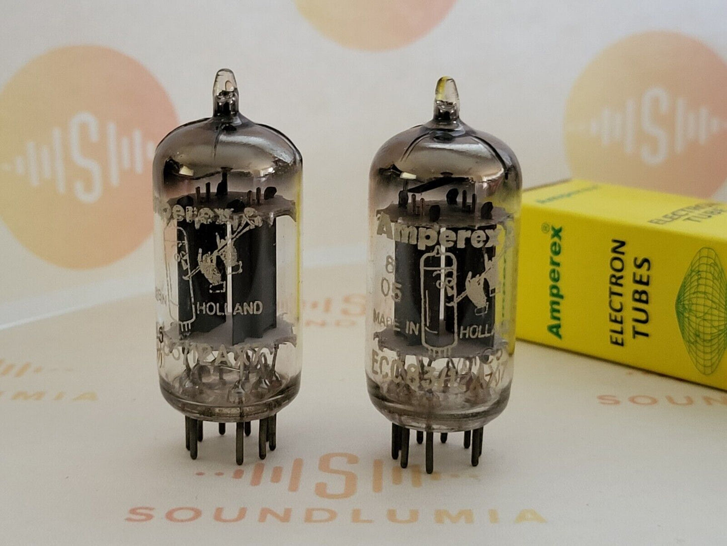 Amperex ECC83 Long Plates Foil D Getter Matched Pair - Holland '57 mC5 ⊿7J