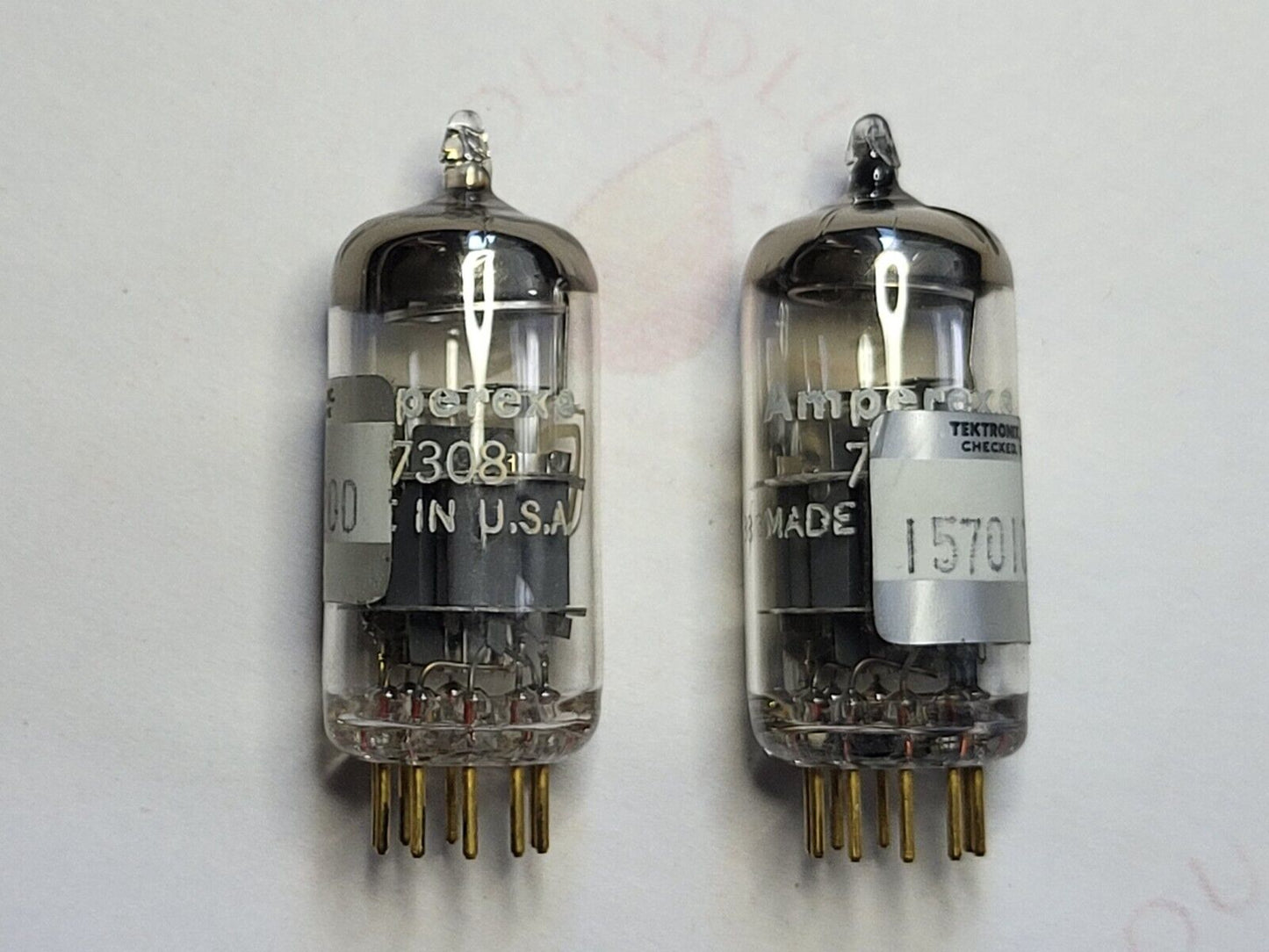 Amperex PQ 7308 = E188CC passendes Paar weißer Aufdruck USA 1966 Tektronix geprüft NOS