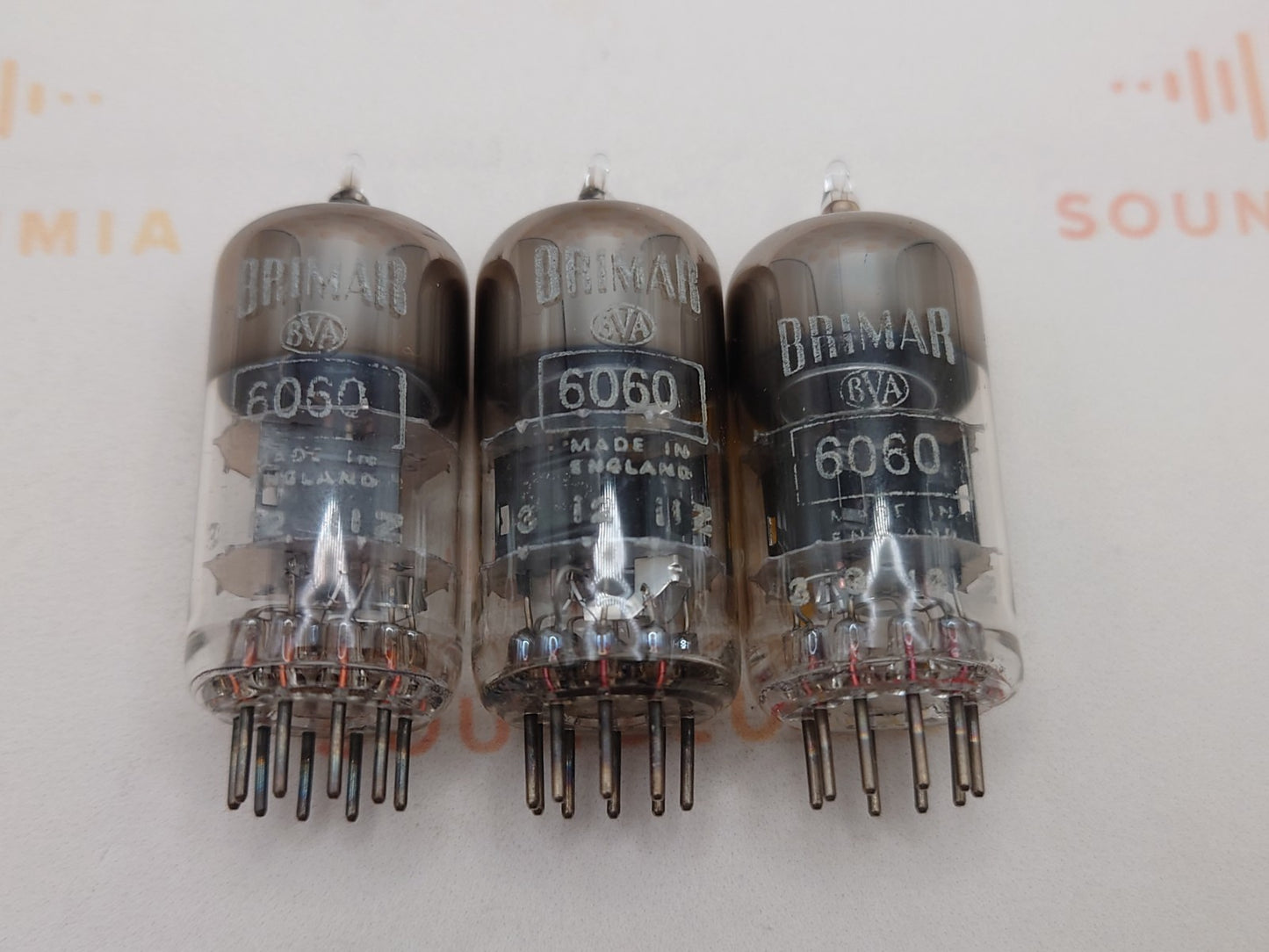 Brimar 6060 ECC81 12AT7 vintage vacuum tubes yellow T flag O-getter BVA matched trio NOS