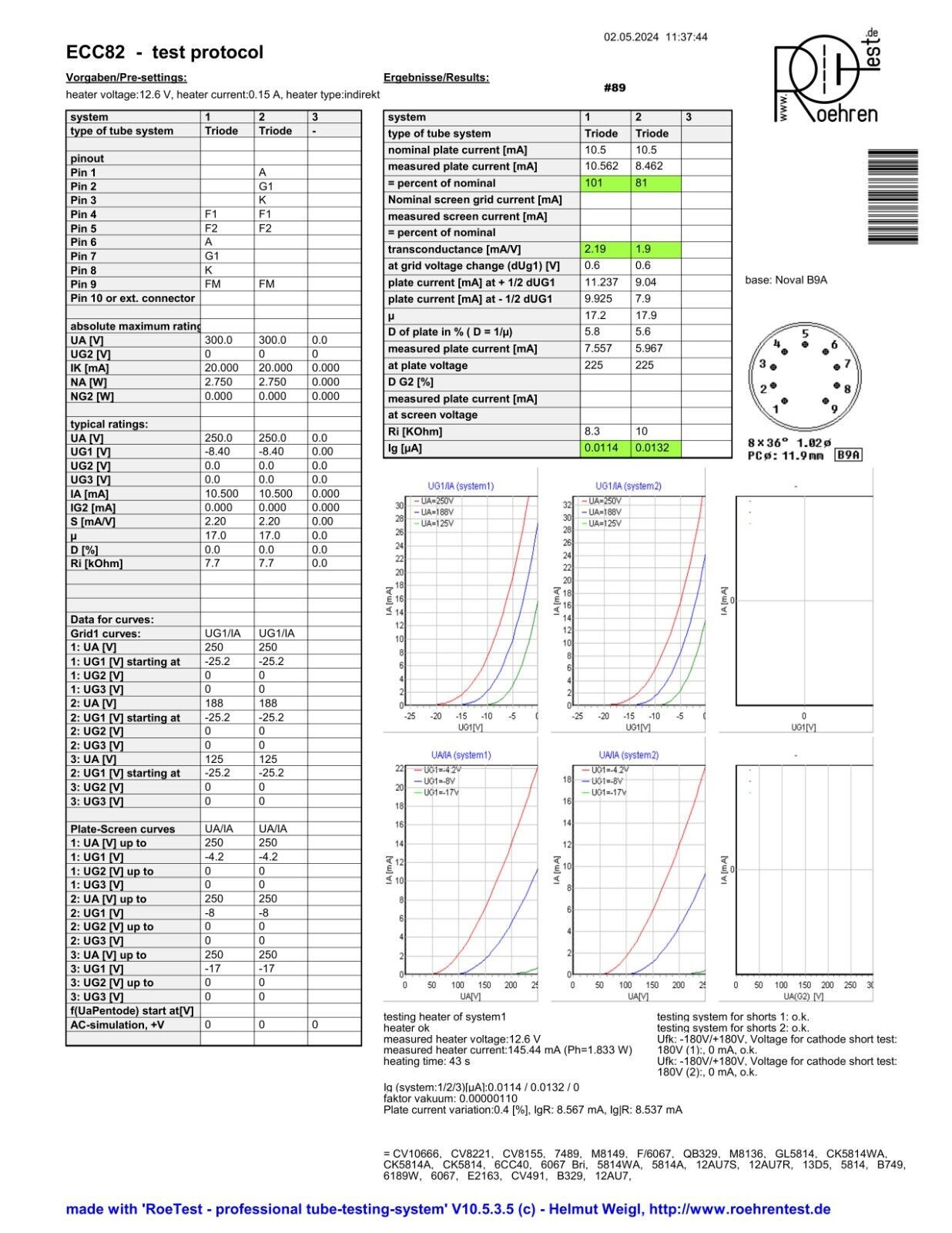 Philips 12AU7 ECC82 Long Plates Foil D 45° Getter - Holland
