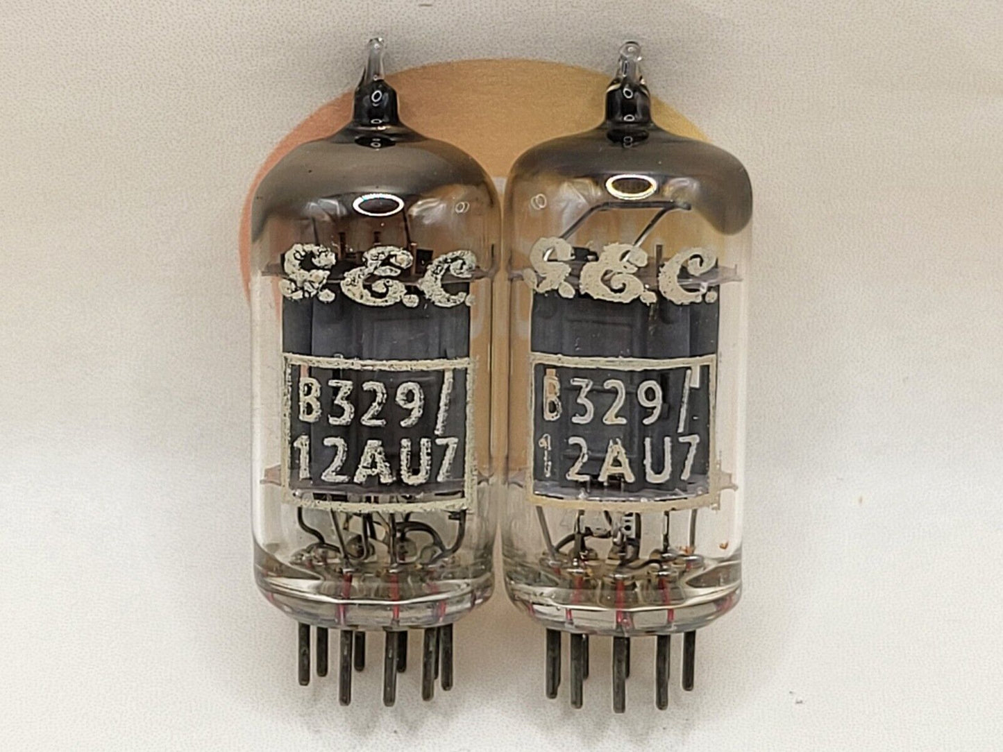 2x Brimar B329 (ECC82+) Long Plates Square Getter - G.E.C. Label - UK '55/56