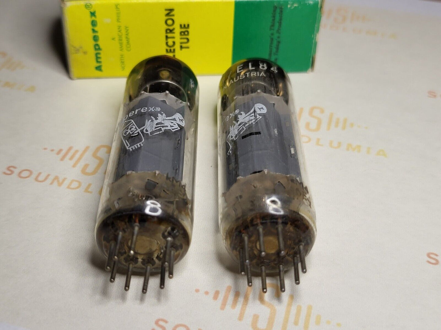 2x Amperex EL84 6BQ5 Tubes - Bugle Boy Label - Vienna 1966 KM4