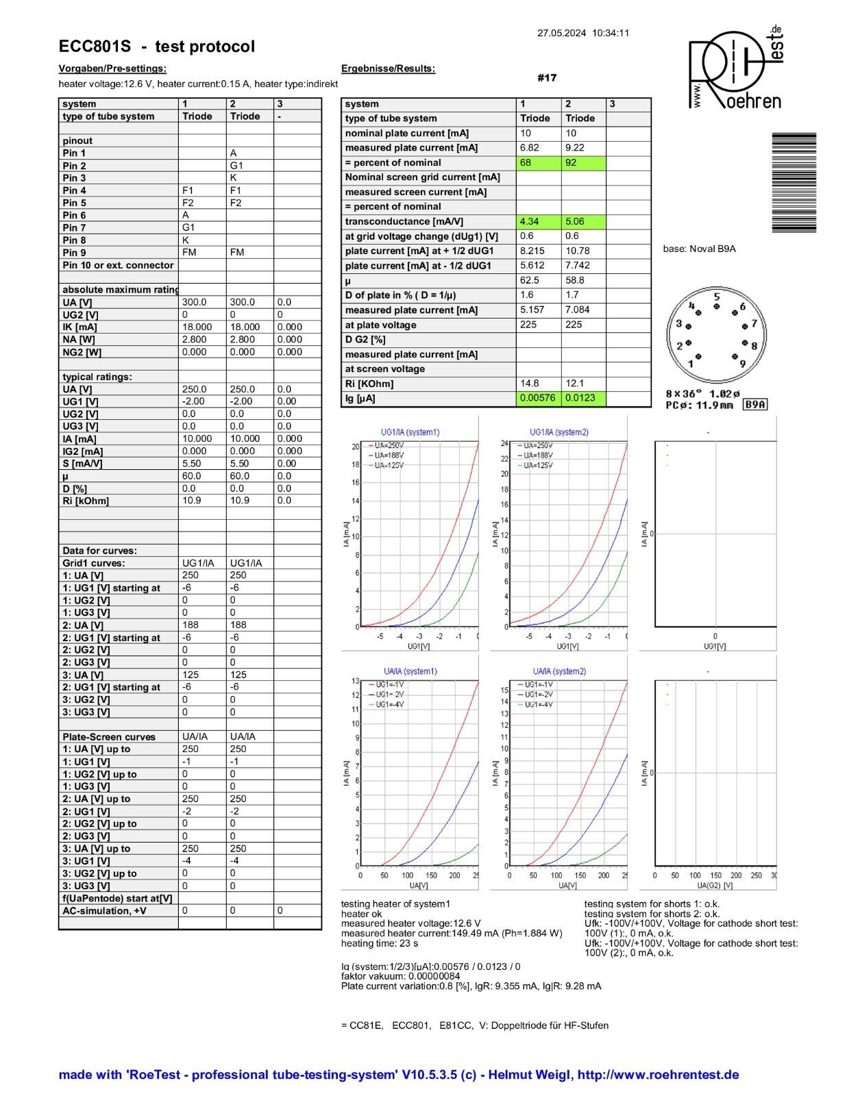 2x Telefunken ECC801S = 6201 = E81CC (ECC81+) ◇ Unten – Ulm 1958 – Gleicher Code