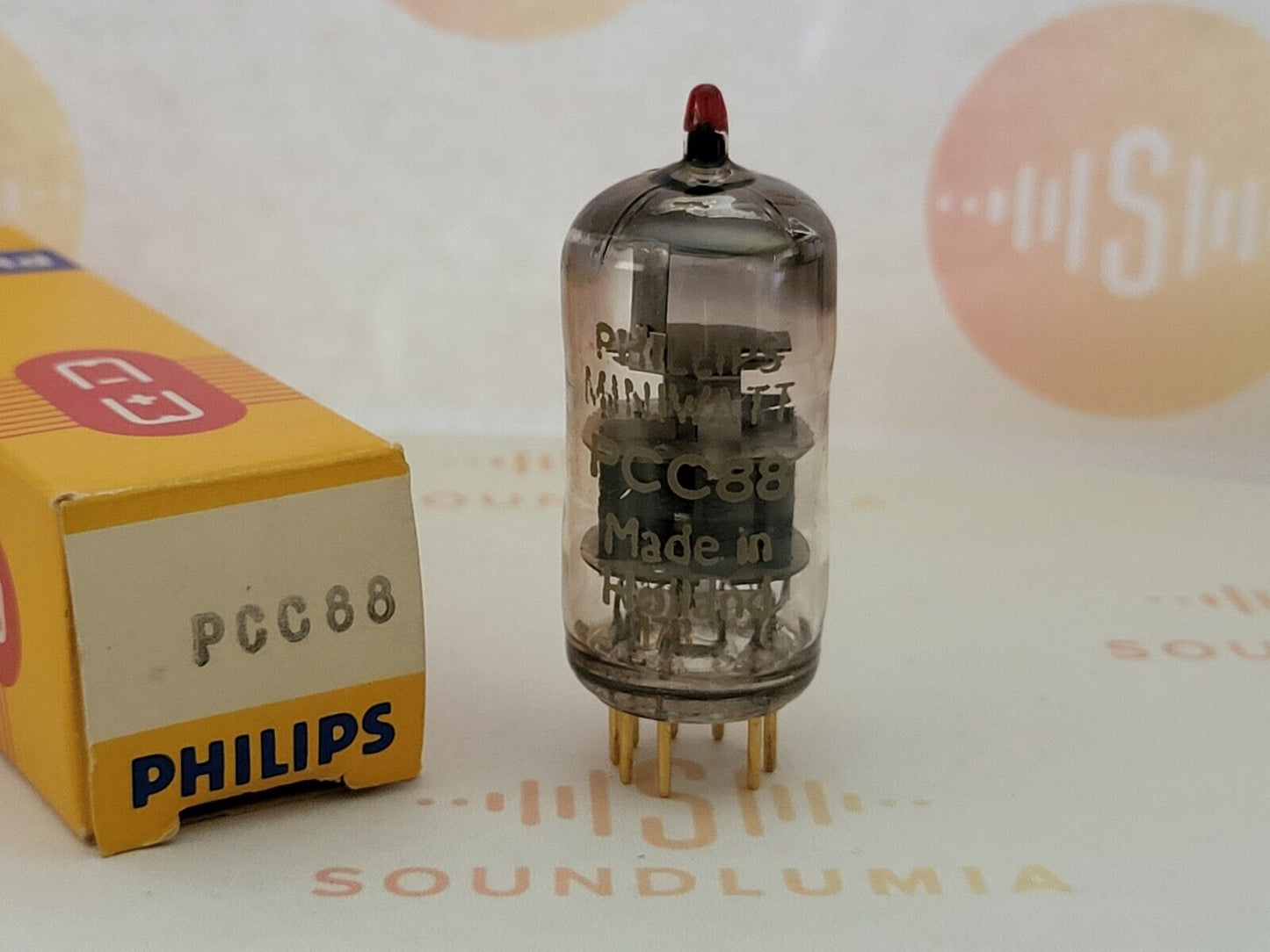 1x Philips Miniwatt PCC88 7DJ8 D-Getter Pinched Waist, rote Spitze - Heerlen, NL '57