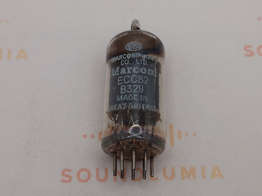 1x Marconi B329 (ECC82+) Getter Quadrato Vetro Rugoso - Gran Bretagna