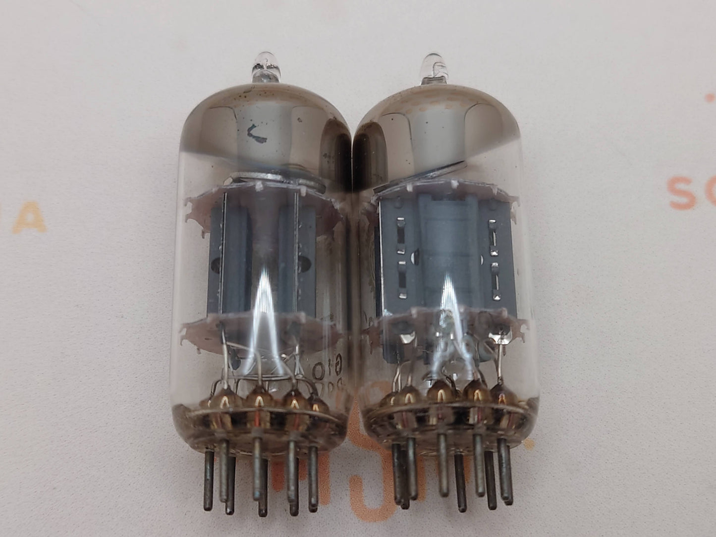 Valvo ECC82 Short Plates 30-deg Angled Getter Matched Pair - Hamburg 1960 - NOS+