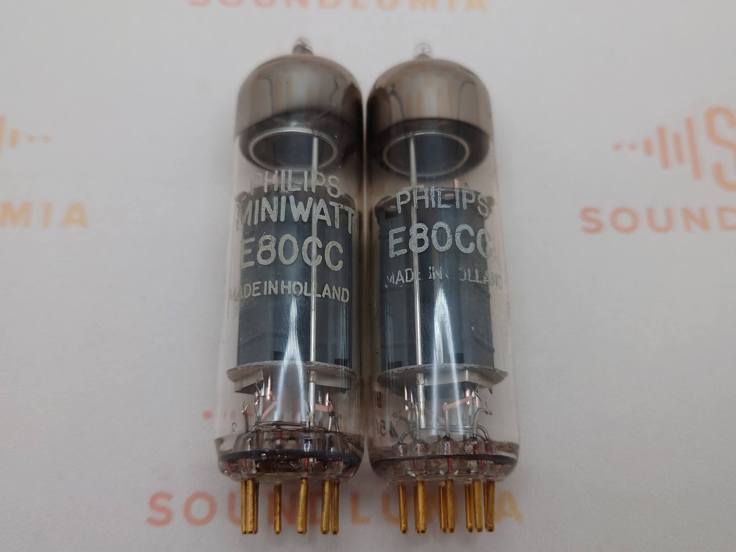 Philips SQ E80CC Matched Pair 6085 (ECC82 equiv.) O-getter Gold Pins - Heerlen 1965 - NOS