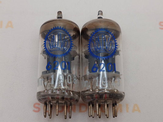 Telefunken 6201 ECC801S Paire appariée ◇ Bas - Étiquette Valvo bleue - Allemagne de l'Ouest années 1960 - Presque NOS