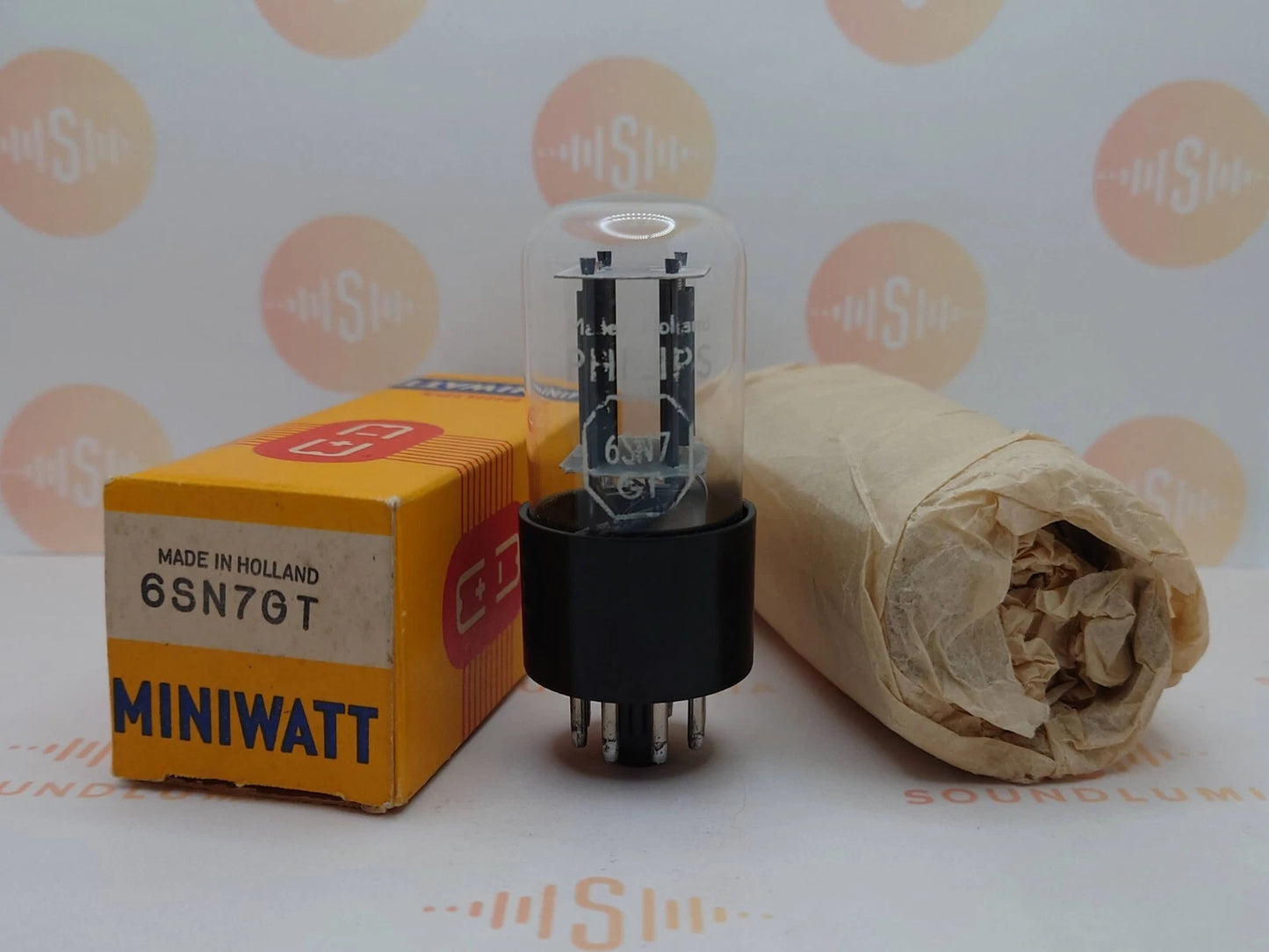 1x Philips 6SN7GT Bottom Rectangle Getter – Holland 1960s – Tests NOS