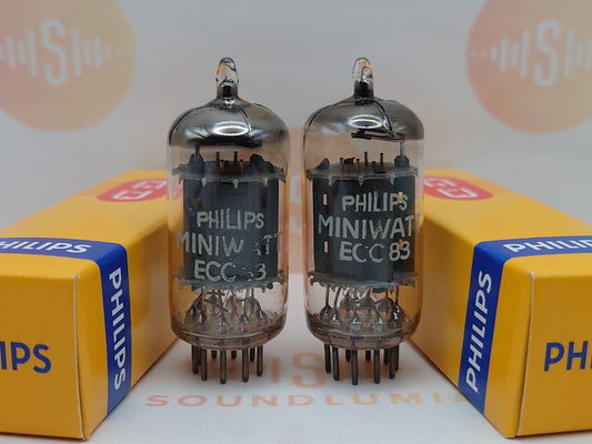 Philips ECC83 D-Foil Getter Long Plates Matched Pair - Heerlen '57 mC4 - Strong