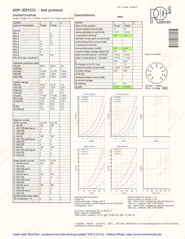 Valvo 6201 vacuum tube with O-Getter and Gold Pins, image 12