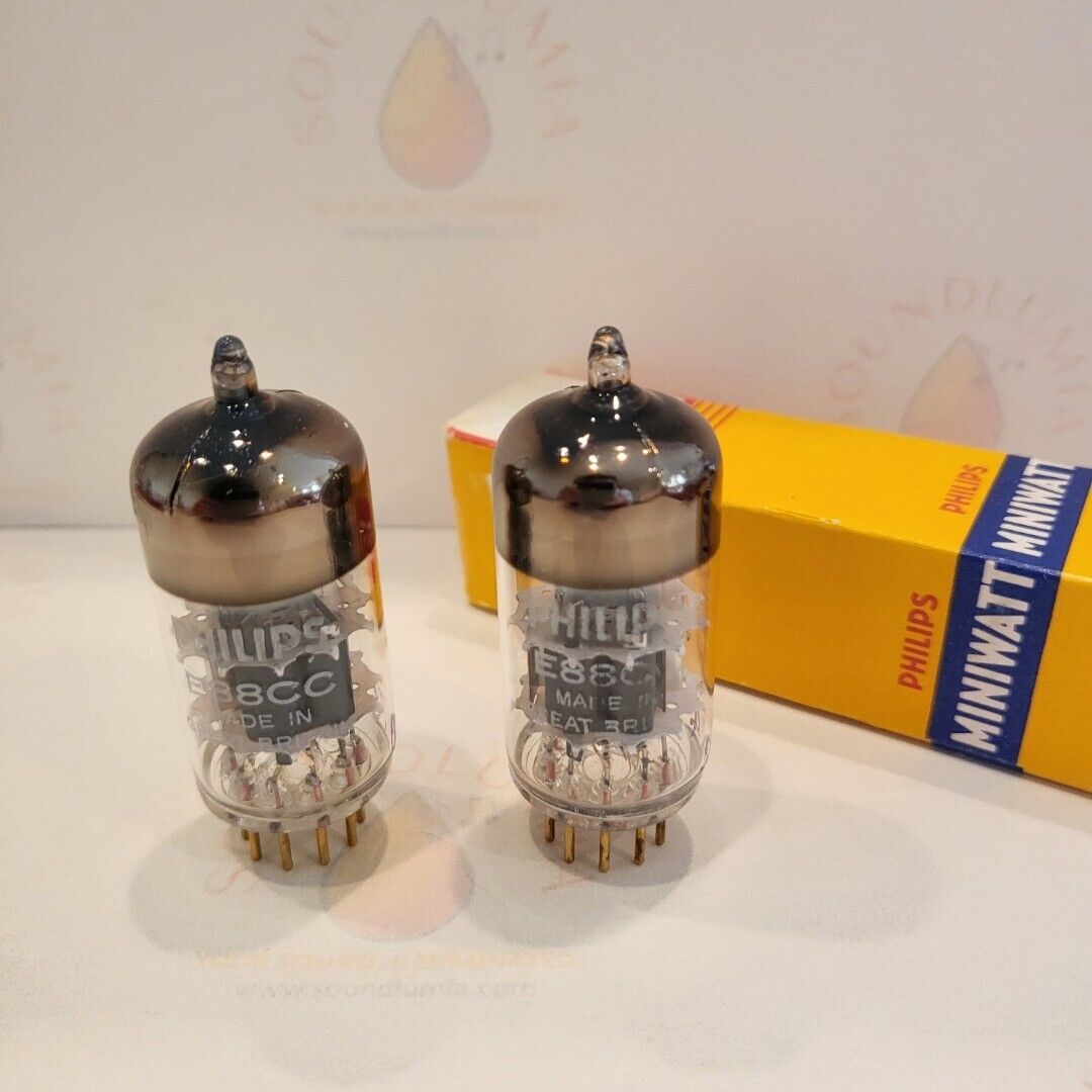 Mullard E88CC Tubes Matched Pair - Mitcham 1973 - Philips Label - Same Code -NOS