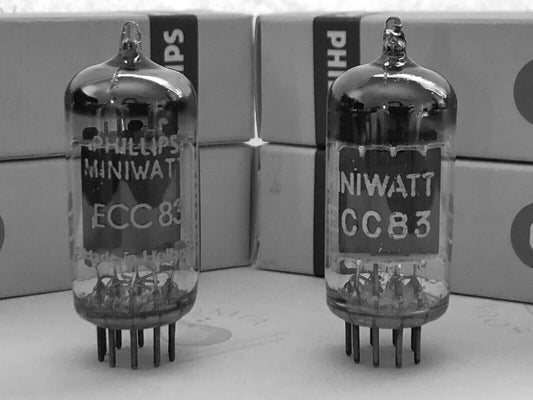 Philips ECC83 12AX7 Long Plates Foil D-getter Matched Pair Holland 1957/58 - NOS