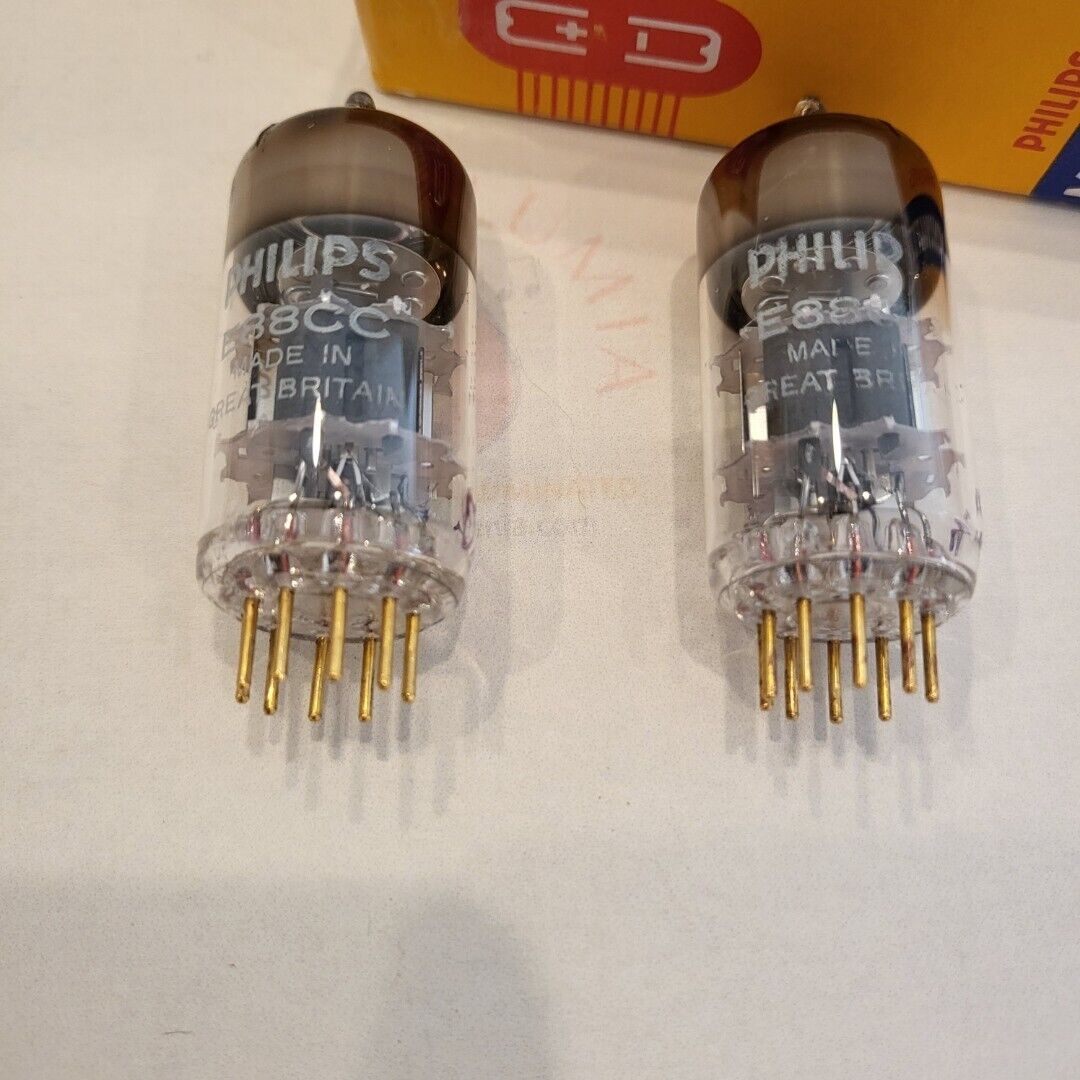 Mullard E88CC Tubes Matched Pair - Mitcham 1973 - Philips Label - Same Code -NOS
