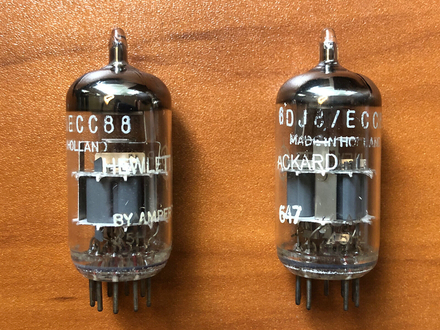 HP Select Amperex 6DJ8 ECC88 Preamps Tubes Matched Pair - Holland 1965 - NOS
