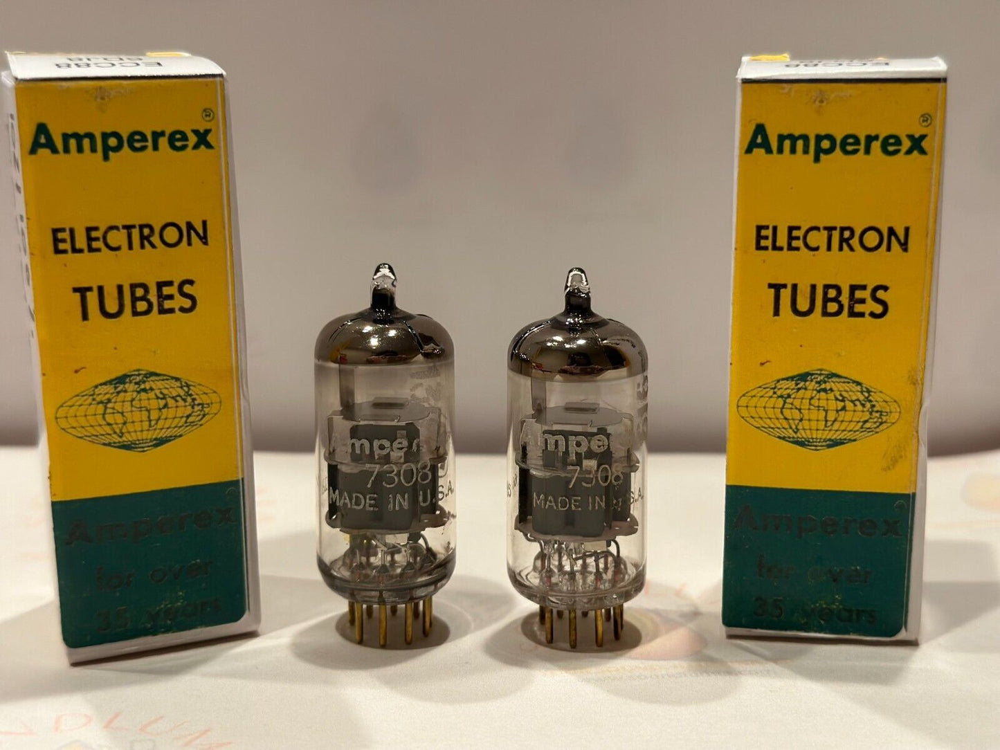 Amperex PQ 7308 (Enhanced 6922) Matched Pair - White Print - USA 1960s - NOS