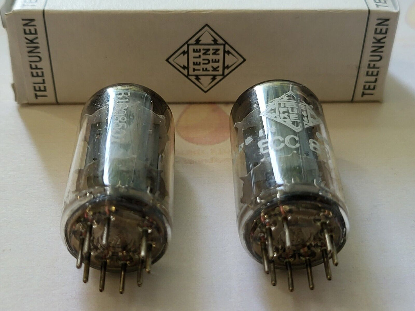 Telefunken ECC83 Long Smooth Plates Matched Pair ◇ Bottom - Berlin 1968 - NOS