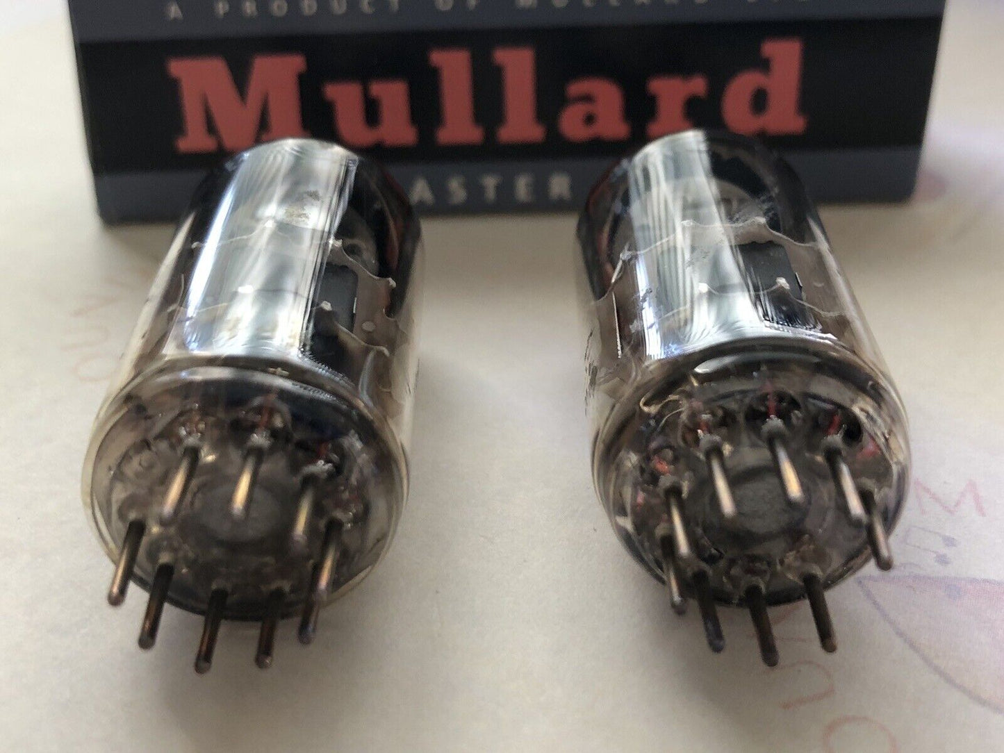 Mullard 6DJ8 ECC88 Tubes Matched Pair - Dimple Disc Getter - Holland 1974 - NOS