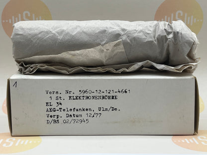 1x Telefunken EL34 O-Getter Original Military Box – BWB Falcon – For Bundeswehr – Ulm 1977 – NIB NOS