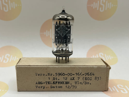 1x Telefunken 12AX7/ECC83 Smooth Plates ◇ Bottom Original Box - Ulm 1970 BWB Falcon - For US Military - NIB NOS