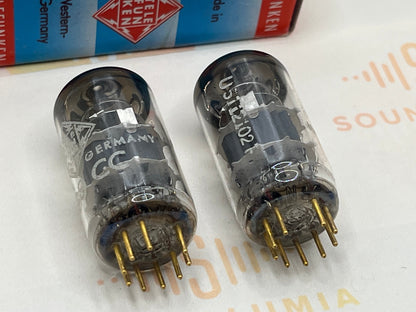 Telefunken Premium E88CC 6922 vintage vacuum tubes diamond bottom matched pair Ulm 1960s NOS