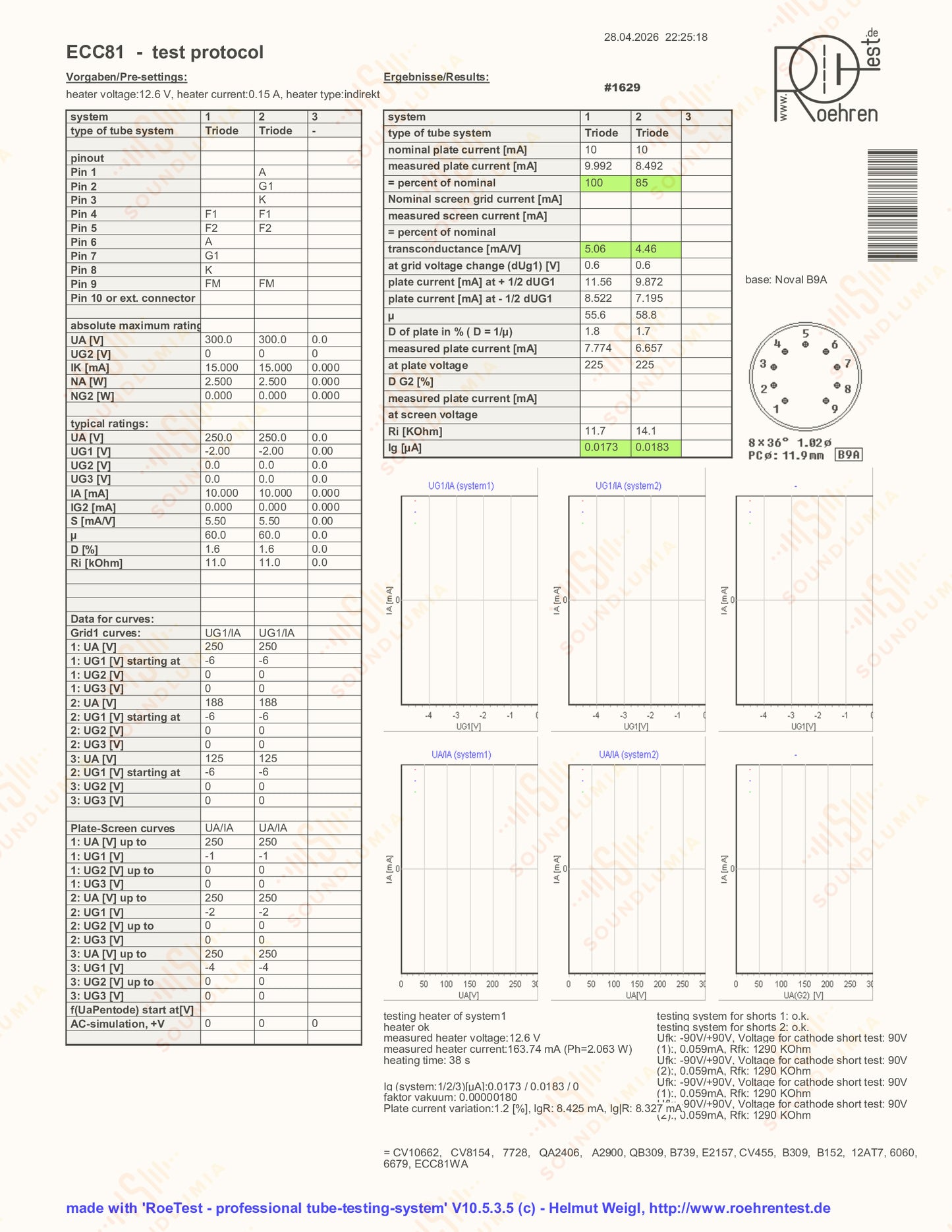Brimar 6060 ECC81 黄色 T 旗 O-吸收剂 BVA 配对三只