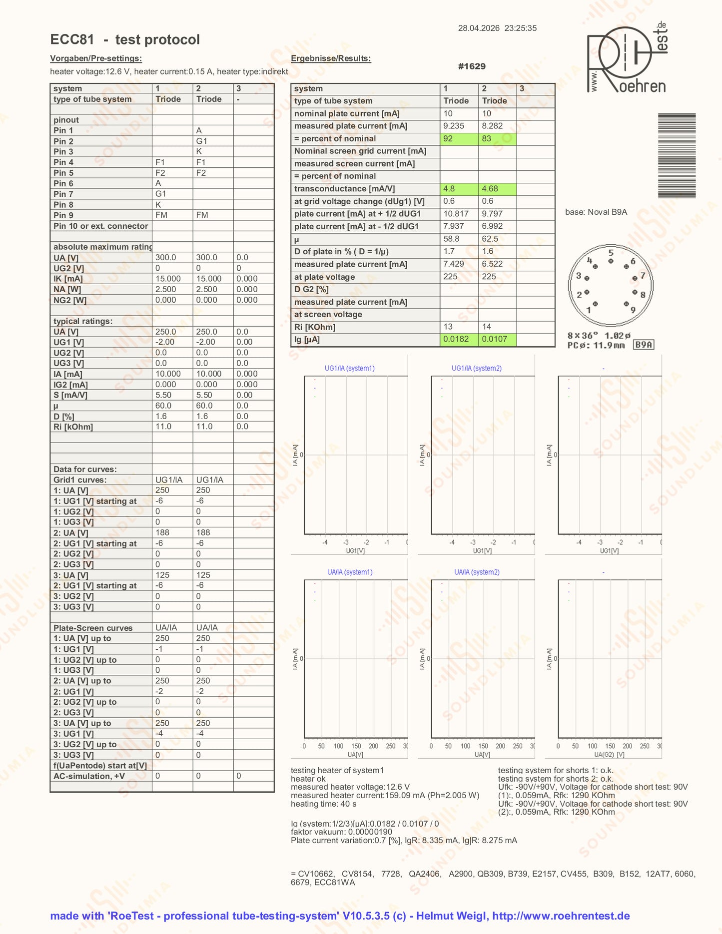 Brimar 6060 ECC81 黄色 T 旗 O-吸收剂 BVA 配对三只