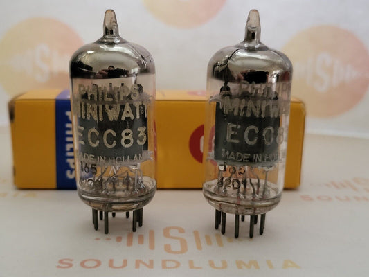 Philips ECC83 12AX7 passendes Paar - 14 mm kurze Platten I65 - Heerlen, NL '62 