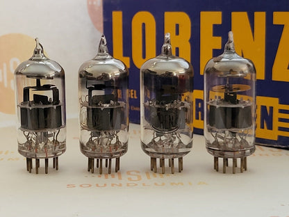 Lorenz PCC88 = 7DJ8 (6DJ8 equiv.) Black Logo Matched Quad  - Germany 1950s - NOS