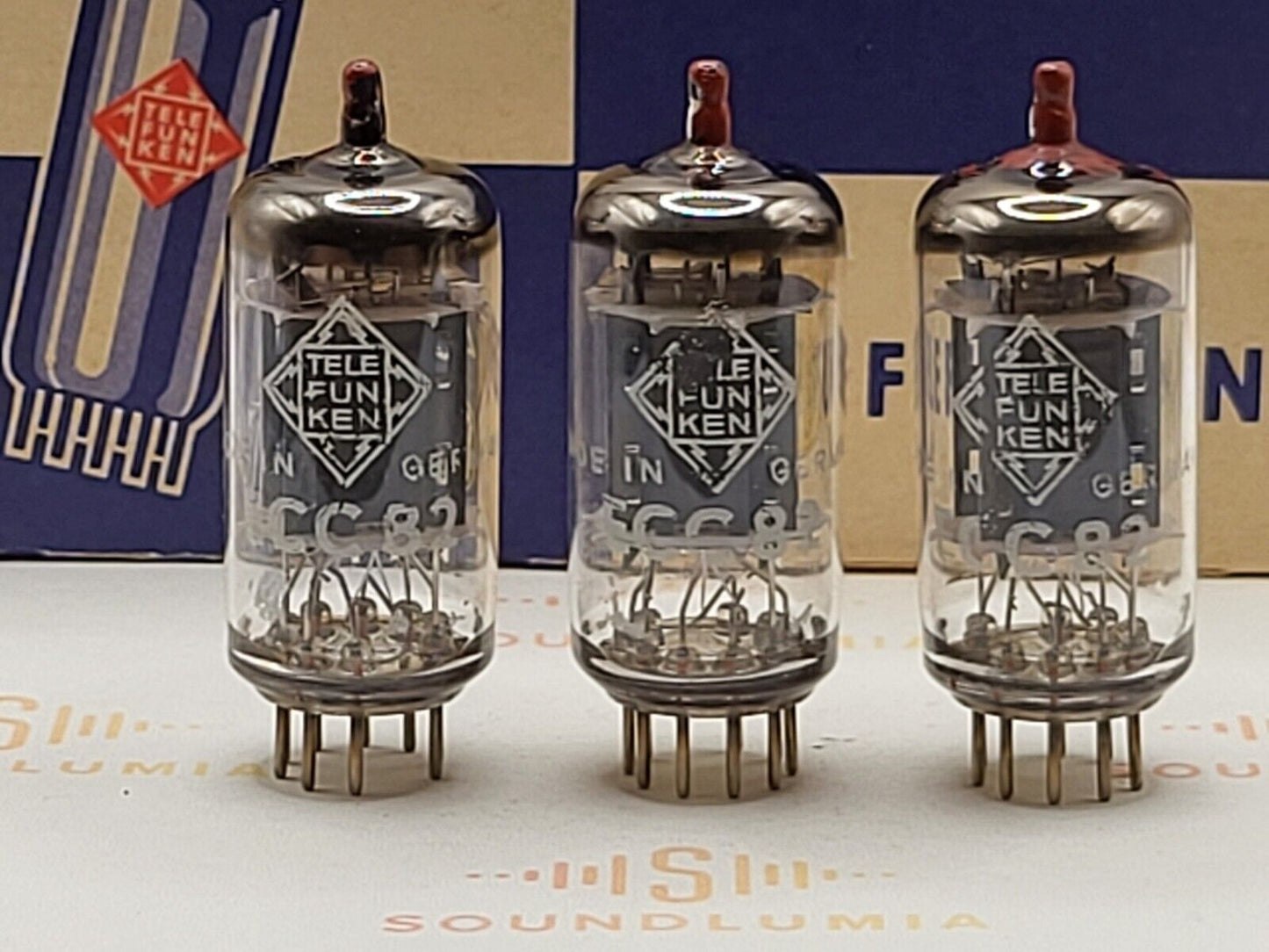 Telefunken ECC82 Ribbed Plates Red Tip Matched Trio - ◇ Base - Berlin '61 - NOS