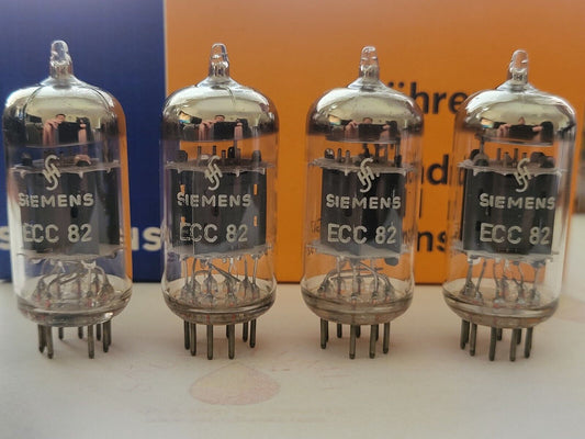 Siemens ECC82 12AU7 Matched Quad - Kurze Platten - Holland 1961 - Gleicher Code - NOS 